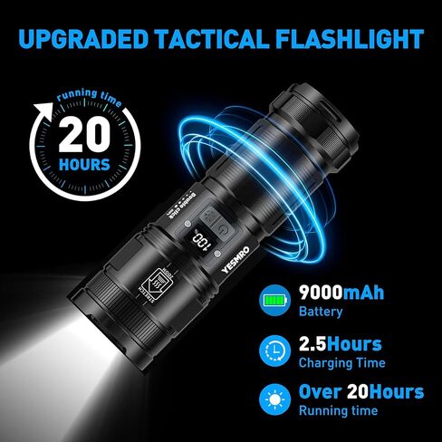 Rechargeable Flashlights 900000 High Lumens,Super Bright 12 Hours Long Life 8 Modes Powerful Tactical Flashlight with 9000 ɱAh Capacity,IPX6 Waterproof Flash Light for Emergencie in Saudi Arabia