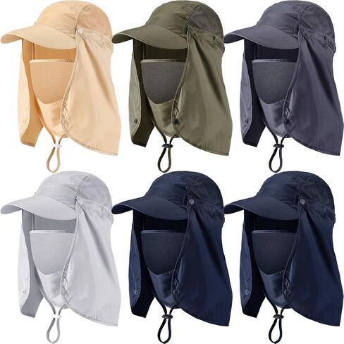 6 قطع قبعة صيد مع غطاء للرقبة للرجال للحماية من الشمس للنساء، قبعة صيد قابلة للطي، قبعات واقية من الشمس فوق البنفسجية مع قناع وجه شبكي قابل للإزالة، حزام للرقبة للاستخدام الخارجي، 5 ألوان in Kuwait