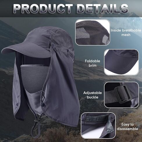 6 قطع قبعة صيد مع غطاء للرقبة للرجال للحماية من الشمس للنساء، قبعة صيد قابلة للطي، قبعات واقية من الشمس فوق البنفسجية مع قناع وجه شبكي قابل للإزالة، حزام للرقبة للاستخدام الخارجي، 5 ألوان in Kuwait