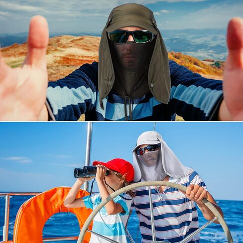 6 قطع قبعة صيد مع غطاء للرقبة للرجال للحماية من الشمس للنساء، قبعة صيد قابلة للطي، قبعات واقية من الشمس فوق البنفسجية مع قناع وجه شبكي قابل للإزالة، حزام للرقبة للاستخدام الخارجي، 5 ألوان in Kuwait