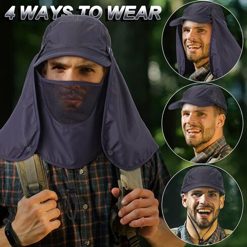 6 قطع قبعة صيد مع غطاء للرقبة للرجال للحماية من الشمس للنساء، قبعة صيد قابلة للطي، قبعات واقية من الشمس فوق البنفسجية مع قناع وجه شبكي قابل للإزالة، حزام للرقبة للاستخدام الخارجي، 5 ألوان in Kuwait