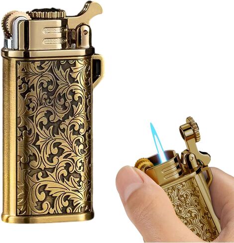 Butane Lighter,Grinding Wheel Ignition,Refillable Adjustable Windproof Lighter,Vintage Floral Stamped,Torch Lighters,Portable Funny Personality Compact,Men Gift(No Gas) (Gold) in Saudi Arabia
