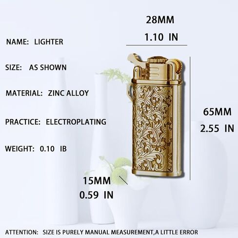 Butane Lighter,Grinding Wheel Ignition,Refillable Adjustable Windproof Lighter,Vintage Floral Stamped,Torch Lighters,Portable Funny Personality Compact,Men Gift(No Gas) (Gold) in Saudi Arabia