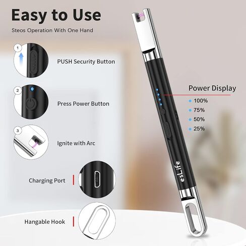 2 ولاعة كهربائية قابلة لإعادة الشحن عبر USB مع شاشة LED، خطاف تعليق، قفل أمان، 7.3 بوصة، أسود سبج in Saudi Arabia