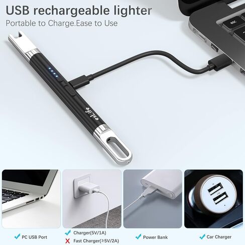 2 ولاعة كهربائية قابلة لإعادة الشحن عبر USB مع شاشة LED، خطاف تعليق، قفل أمان، 7.3 بوصة، أسود سبج in Saudi Arabia