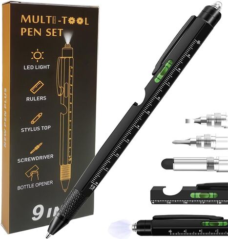 9 in 1 Multitool Pen, Stocking Stuffers Gifts Unique Christmas Birthday Multi Tool Pen for Men Dad Husband Who Have Everything, Cool Gadgets Pocket Multi Tool (Yellow) in Saudi Arabia
