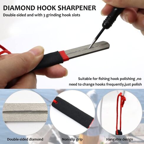 2Pcs Fishing Hook Sharpener, Diamond Fish Hook Sharpeners, Double Side Fine Fish Hook File 180/400 Grits, Portable Grinding Tool for Saltwater Freshwater Ice Fishing Sports (Black) in Saudi Arabia
