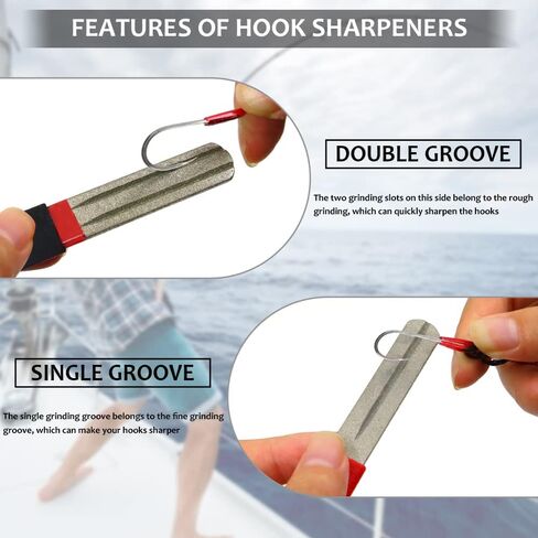 2Pcs Fishing Hook Sharpener, Diamond Fish Hook Sharpeners, Double Side Fine Fish Hook File 180/400 Grits, Portable Grinding Tool for Saltwater Freshwater Ice Fishing Sports (Black) in Saudi Arabia
