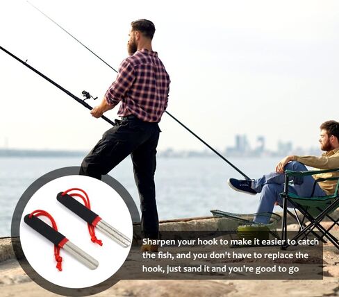 2Pcs Fishing Hook Sharpener, Diamond Fish Hook Sharpeners, Double Side Fine Fish Hook File 180/400 Grits, Portable Grinding Tool for Saltwater Freshwater Ice Fishing Sports (Black) in Saudi Arabia