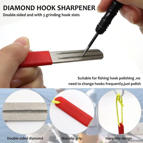 قطعتان من مبراة خطاف الصيد، مبراة خطاف صيد ماسي، مبرد خطاف سمك ناعم مزدوج الجانب 180/400 حبيبة، أداة طحن محمولة لرياضات صيد الأسماك في المياه المالحة والمياه العذبة (أسود) in Kuwait