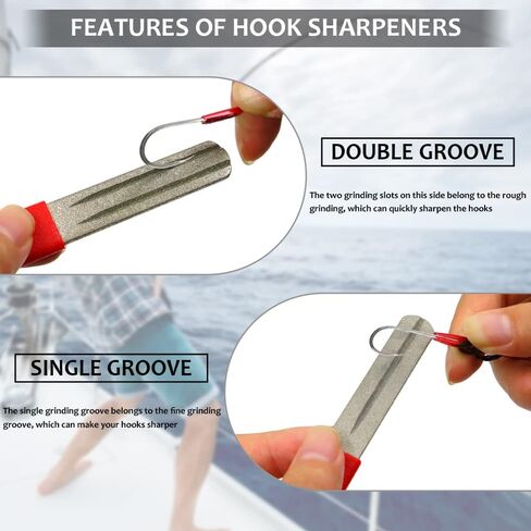 قطعتان من مبراة خطاف الصيد، مبراة خطاف صيد ماسي، مبرد خطاف سمك ناعم مزدوج الجانب 180/400 حبيبة، أداة طحن محمولة لرياضات صيد الأسماك في المياه المالحة والمياه العذبة (أسود) in Kuwait