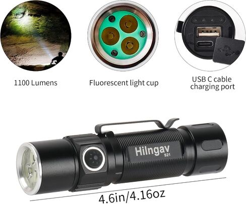 Small Rechargeable Flashlight USB C, High 1100 Lumen LED Flashlight, 5 Modes Handheld Flashlights with Pocket Clip for Outdoor Rescue, Dog Walking, Hiking and Gifts for Men (2 Pack) in Saudi Arabia