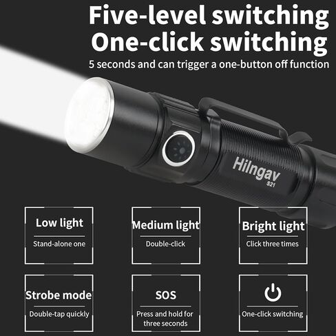 Small Rechargeable Flashlight USB C, High 1100 Lumen LED Flashlight, 5 Modes Handheld Flashlights with Pocket Clip for Outdoor Rescue, Dog Walking, Hiking and Gifts for Men (2 Pack) in Saudi Arabia