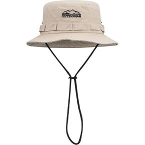 CLAPE Fishing Hat Washed Boonie Sun Hats Bucket Cap with String Sun Protection Outdoor Camping Cap Jungle Hat Flat Top Cap