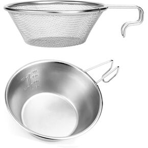 Stainless Steel Camping Cup with Portable Outdoor Colander Travel Camping Cup with Measurement Lines Cookware Camping Supplies for Outdoor Camping Hiking Cooking Equipment