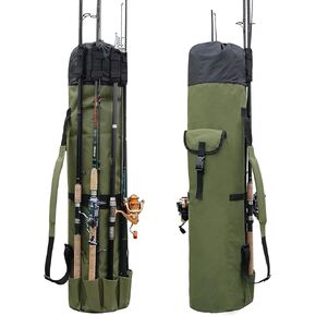 Fishing Rod Bag,Green/Black Fishing Pole Bag Rod Holder Reel Organizer Bag Canvas Fishing Travel Case Waterproof Fishing Pole Case Fishing Gift for Men (Green)