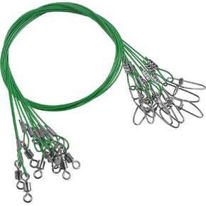 Fishing Wire Leaders, 15pcs Heavy Duty 50LB Stainless Steel Fishing Line Leaders with Swivels and Snaps Nylon-Coated Tooth ProofSaltwater Line Wire Leader Snap Connector 19.7inch