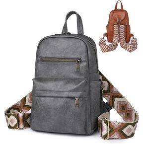 Sling Bag with 2 Guitar Strap for Women Vintage Multipurpose Chest Bag Pu Leather Crossbody Shoulder Daypack for Hiking