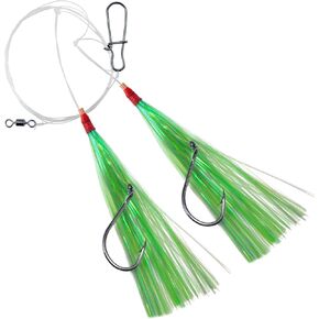 Dr.Fish 10 Pack Flounder Rigs Hi-Lo Rig 3.4ft/30LB, Offset Octopus Hook Surf Fishing Saltwater Rigs Mylar Flash Teaser Rig Striper Fluke Snapper Mono Offshore Inshore