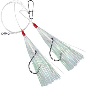Dr.Fish 10 عبوات من أدوات السمك المفلطح Hi-Lo Rig 3.4 قدم/30 رطل، خطاف الأخطبوط الأوفست وصيد الأسماك في المياه المالحة، معدات مايلر فلاش دعابة تلاعب سترايبر فلوك سنابر مونو في الخارج على الشاطئ