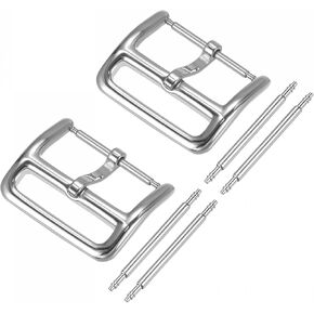 uxcell Watch Strap Clasp Replacement, 2 Pcs Stainless Steel Polished Silver Tone PVD Buckle, for 14mm Width Watch Bands with 4Pcs Spring Bar