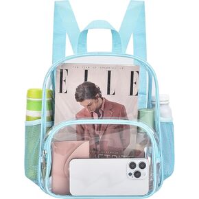 Clear Backpack for Stadium Events Clear Backpack 12x12x6 with Front Pocket for Concert Sport Events Work Travel (Blue)