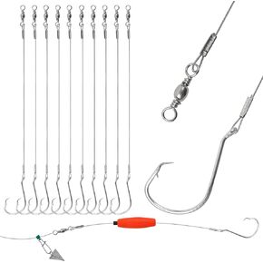 Circle Hooks Rigs Saltwater Catfish Hooks, 25pcs Fishing Leader Hook Rigs Offset Stainless Steel Circle Hooks with Leader Wire Pre-Rigged Fishing Hooks Rigs for Catfish Bass Catfish Rig