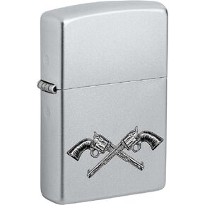 Zippo Lighter, Crossed Revolver Guns - Satin Chrome 81133
