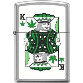 King of Pot Cannabis Poker Playing Card Satin Chrome Novelty Zippo Lighter
