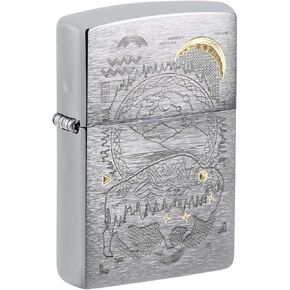 Zippo Lighter: Bison Design Engraved - Brushed Chrome 48803