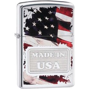 Zippo Lighter: Made in USA with Flag - High Polish Chrome 81184