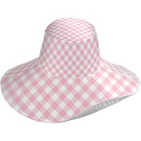 Sun Beach Hat Pink Gingham Wide Brimmed Sunhats with Chin Strap Water-resistant Summer Hat UPF Visor UV Protection Cap for Women Outdoor Fishing Camping