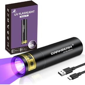 DARKBEAM UV Flashlight 395nm Black Light, Mini & Powerful Woods Lamp USB -C LED Rechargeable, Blacklight Flashlights Pocket Pet Dog Urine Detector - Stains, Leak Detection, Resin Curing