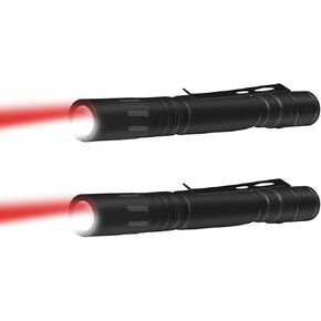 Dual Color LED Pen Flashlight with Red Light and White Light Option for Night Hunting Astronomy Aviation, 2 Pack