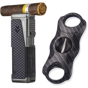 HONEST Four Jet Flame Lighter Torch lighter Refillable Adjustable Windproof Butane Torch Lighter Gift Sets for Men fatherday Friend Dad Gifts (Lighter and Cutter Giftsets)