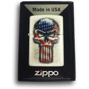 Zippo Lighter- Skull Punisher White Matte