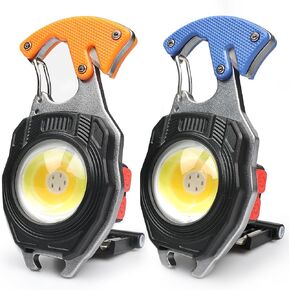 Keychain Flashlight - 2pc Arabiner Flashlight Tool Cob Keychain Work Light 7 Light Modes 1600Lumen Flashlights for Emergencies Small Led Flashlight USB Light Work Light Orange and Blue