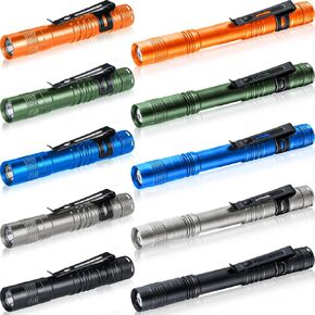 Hortsun 10 Pcs LED Pen Flashlight with Pocket Small Flashlight Bulk Mini Flashlight with Clip for Outdoor Valentines Gift for Kids Men(Black, Brown, Green, 3.54 Inch)