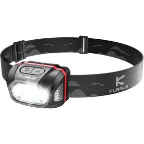 klarus HM1 LED Headlamp Rechargeable: Bright 400 Lumens Headlight, 5 Modes, Long Last 1800mAh Battery, IPX6 Waterproof, Motion Sensor, Adjustable Forehead Head Lamp for Camping Hiking Fishing Running