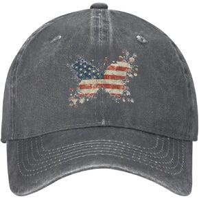 American Butterfly Vintage Flag Deep Heather Vintage Distressed Adjustable Washed Denim Cotton Low Profile Mens Dad Trucker Hat Black Fitted Baseball Ball Cap for Men Unisex Headwear