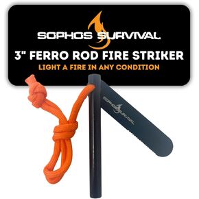 Ferro Rod Fire Starter Survival Tool 3" Fire Striker with High Visibility Paracord Lanyard | 3,500+ Strikes | Wind & Waterproof Flint and Steel