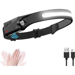 Rechargeable Headlamp, 230° Wide Beam Head Lamp, Motion Sensor LED Headlamp Rechargeable, 5Mode Headlamps for Adults, Bright Head Lights for Forehead, Headlight, Running, Repairing, Fishing, Cycling
