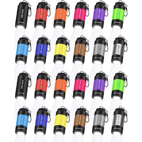 24 Pcs Mini Flashlight Keychain Small Colorful LED USB Pocket Travel Flashlight Rechargeable Keychain Flashlight Waterproof High Powered Keychain Lamp Torch for Hiking Camping, White Light