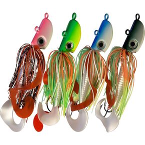 4 رؤوس جديدة ملتحية من Buzzbait Bucktail للمياه المالحة المفلطحة، Fluke، Bass، Bluefish، Blackfish، Seabass Offshore، سرعة صيد الأمواج، القفز البطيء، طُعم الرمي العمودي