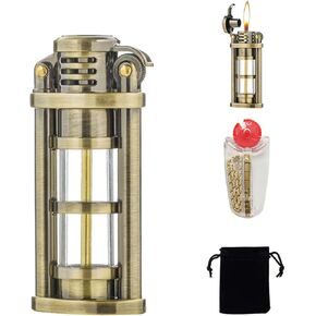 Retro Kerosene Lighter Flint Ignition Brass Lighter, Windproof Reusable Antique Classic Lighters, Unique Birthday Gifts for Him Men Dad Husband (Fuel Not Included)