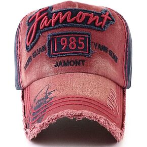 Men's Red Distressed Vintage Cotton Baseball Cap Snapback Trucker Hiking Hat