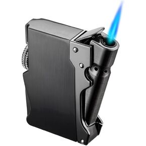 Torch Lighter, Refillable Butane Lighter, Butane Torch Lighter, Metal Lighter, Windproof Lighter, Blue Flame Lighter, Cool Lighter, Unique Lighter for Men, Kitchen Barbecue Candle (No Gas)-Silver