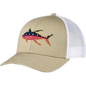 Fishing Men's Tuna or Bass Mericana Mid Crown Trucker Hat Mesh Back Adjustable Snapback Tuna Bass Fishing