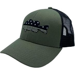 Fishing Men's Tuna or Bass Mericana Mid Crown Trucker Hat Mesh Back Adjustable Snapback Tuna Bass Fishing