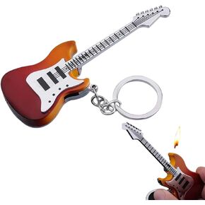 Mini Guitar Shape Lighter, Retro Guitar Lighter, Refillable Butane Lighter, Soft Flame Lighter, Creative Keychain Decoration Lighter, Cool Torch Lighter, Unique Gift for Men (No Gas) (Brown)